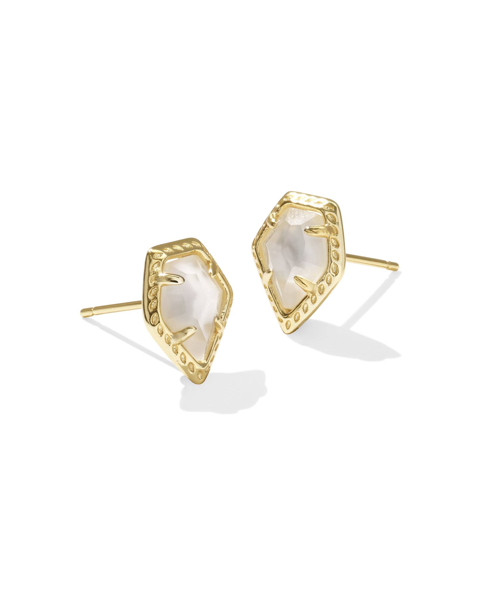 Framed Gold Tessa Stud Earrings in Ivory Mother-of-Pearl